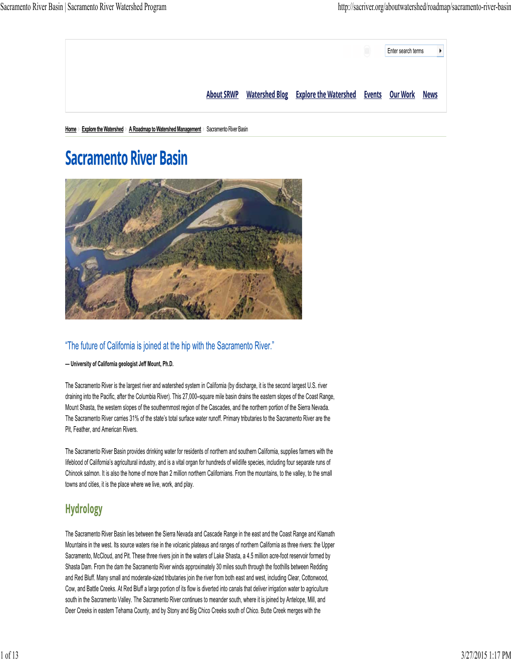 Sacramento River Basin | Sacramento River Watershed Program