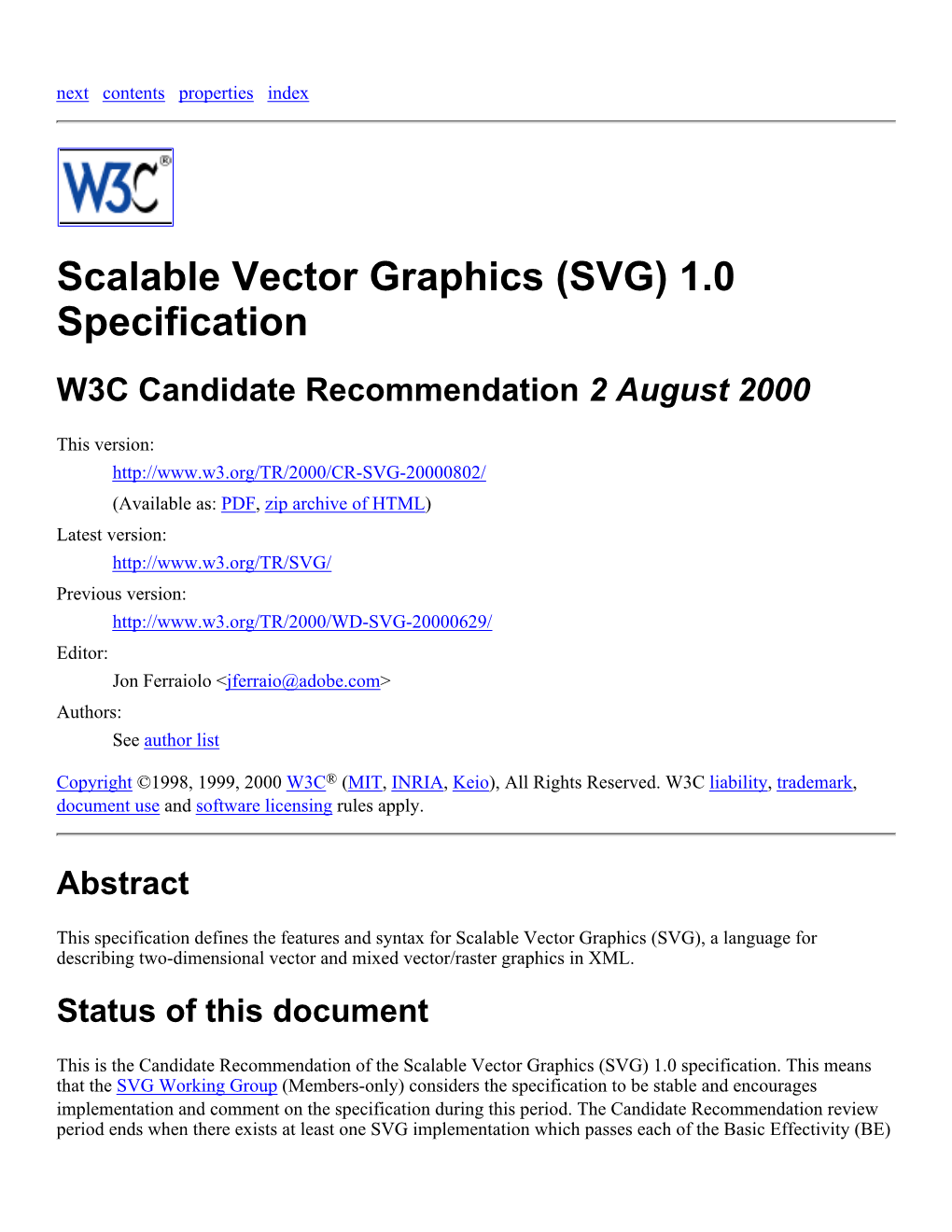 W3C Specifications and Standards Efforts