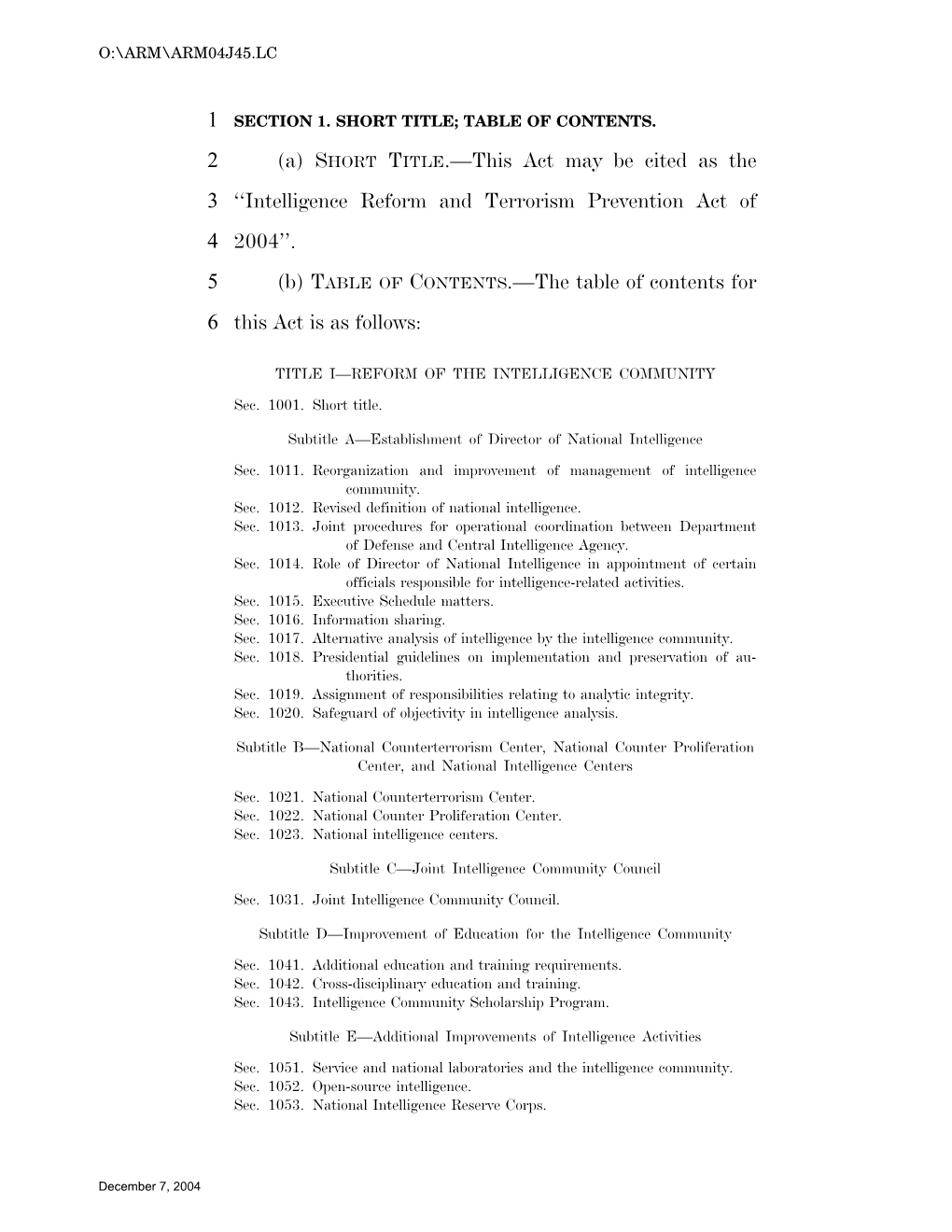Conference Report on S.2845, the Intelligence Reform Bill