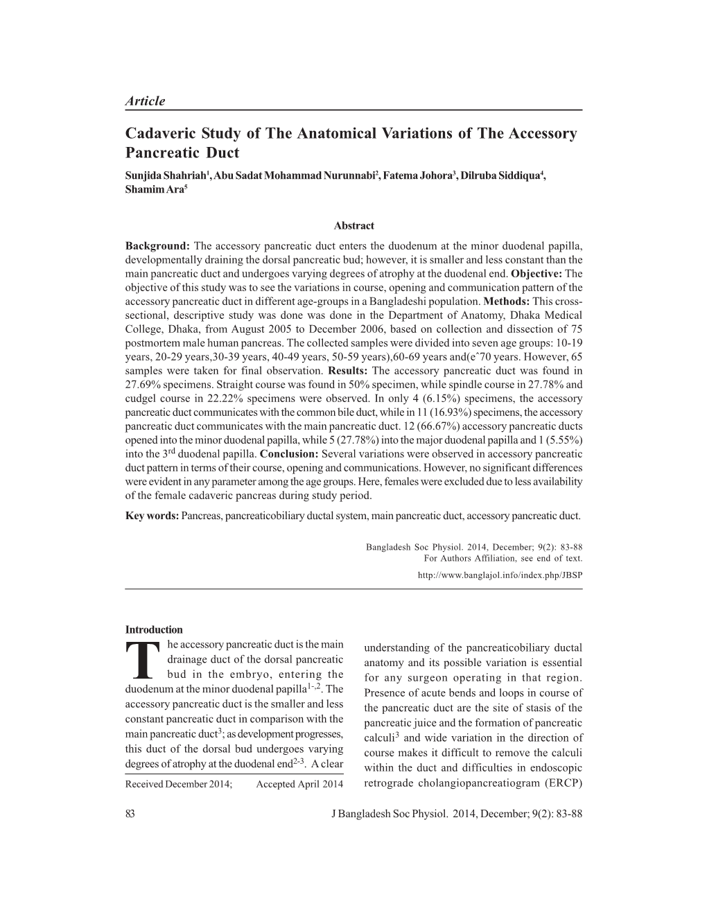 Cadaveric Study of the Anatomical Variations of the Accessory Pancreatic Duct