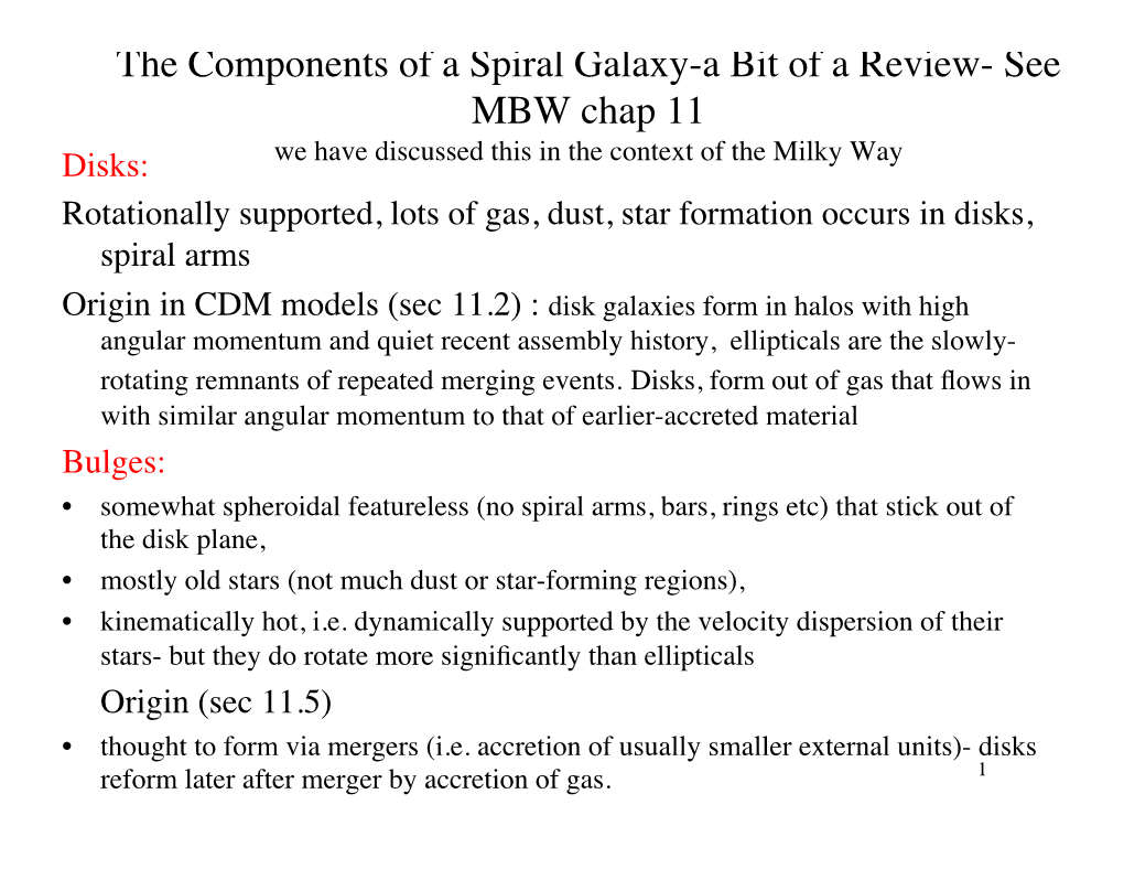 The Components of a Spiral Galaxy-A Bit of a Review- See MBW Chap 11