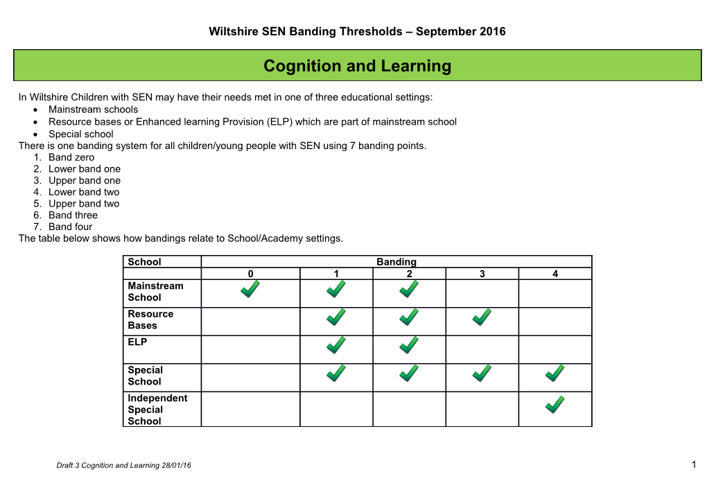 Wiltshire SEN Banding Thresholds September 2016