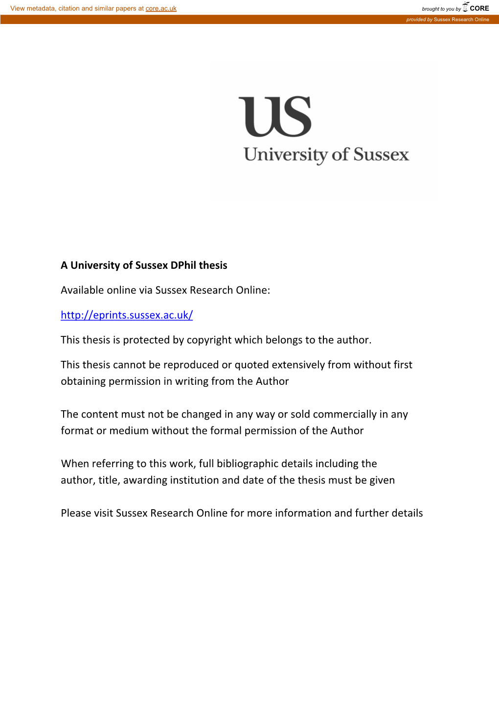 Coversheet for Thesis in Sussex Research Online