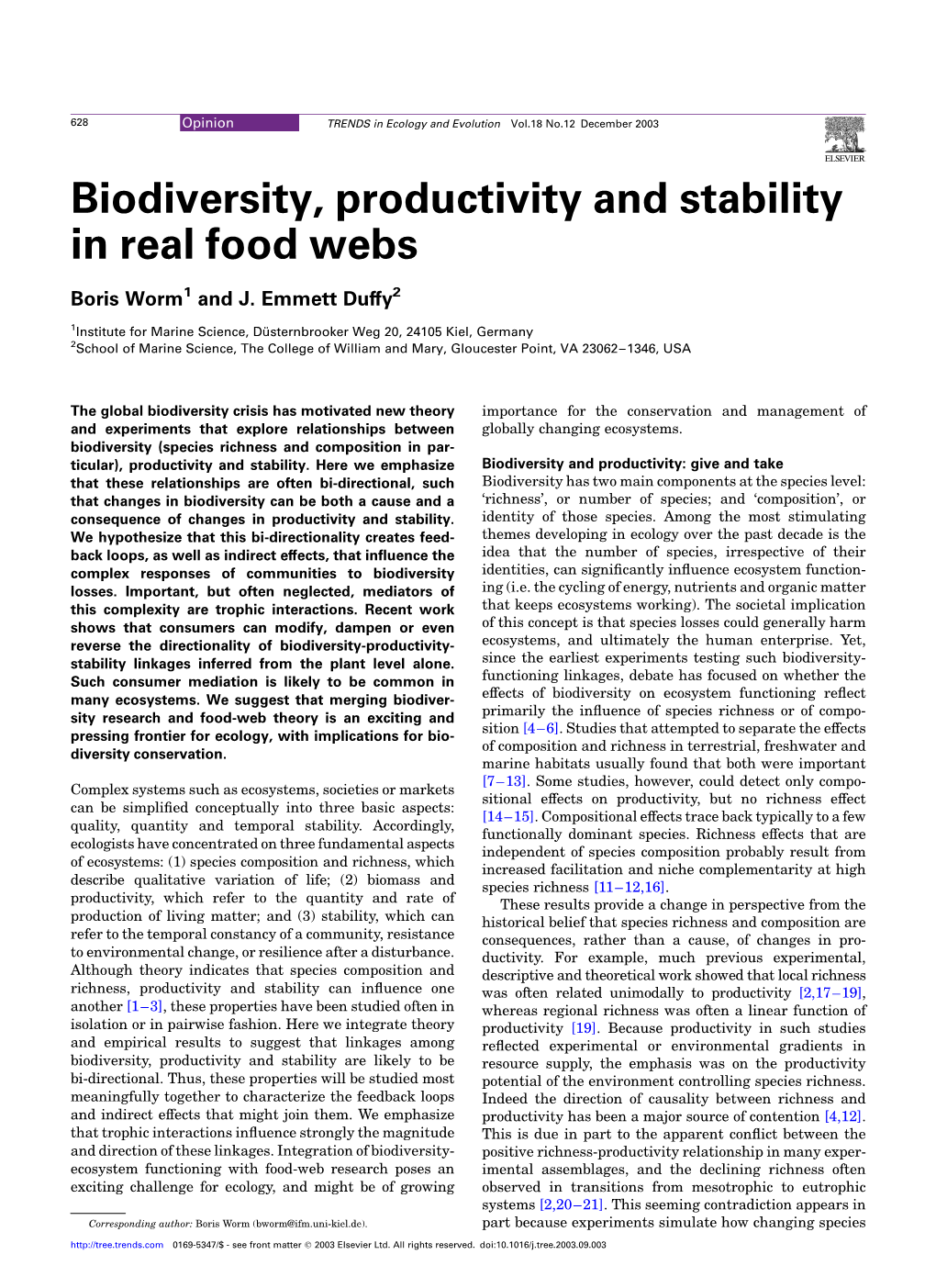 Biodiversity, Productivity and Stability in Real Food Webs