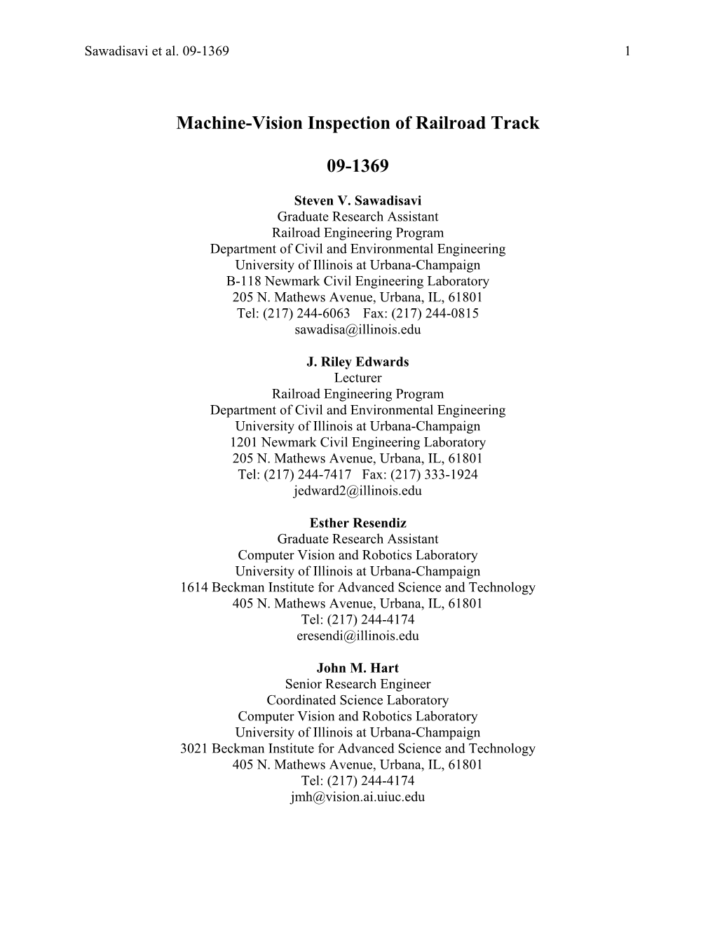 Machine-Vision Inspection of Railroad Track 09-1369