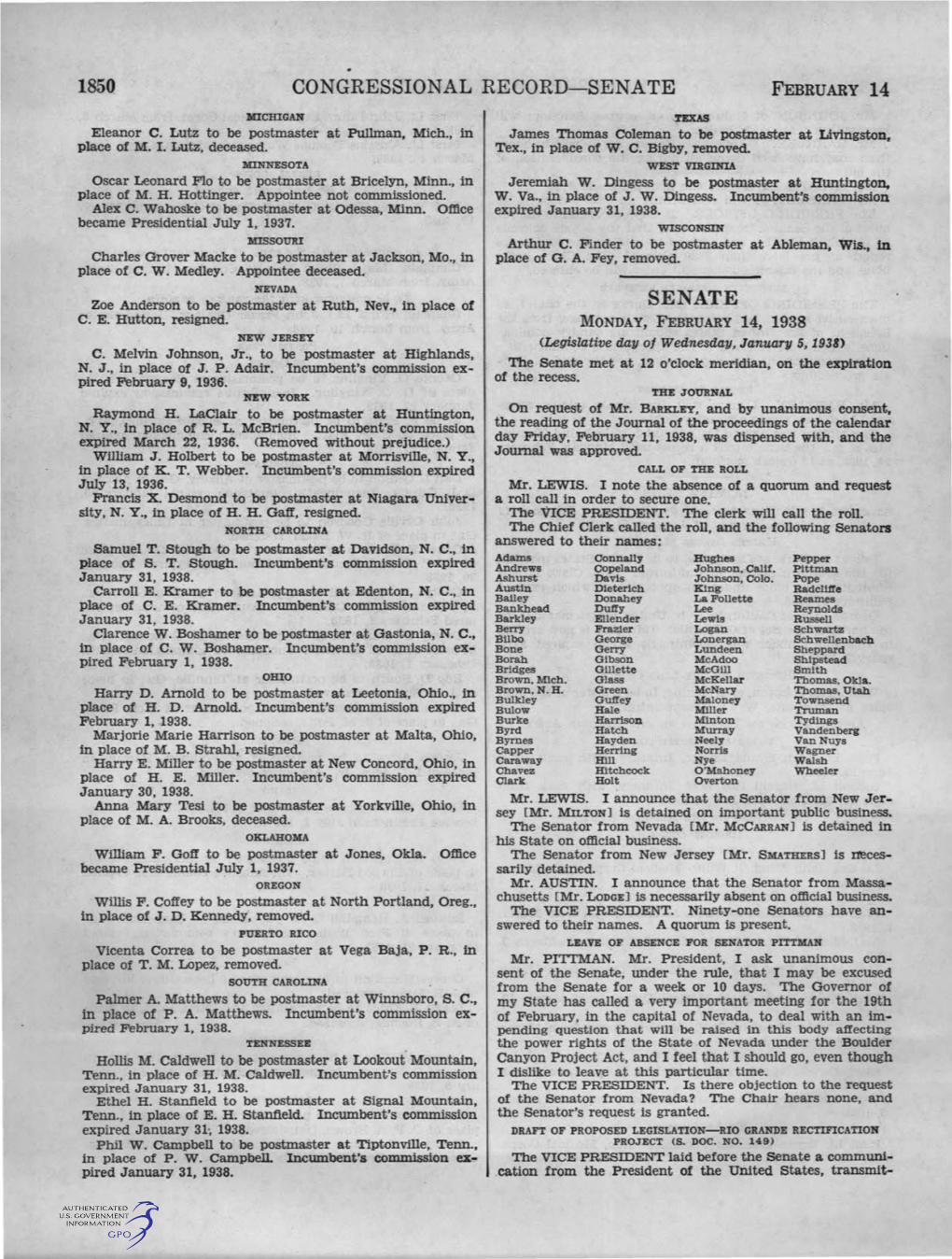 1850 CONGRESSIONAL RECORD-SENATE FEBRUARY 14 MICHIGAN ,:Rexas Eleanor C