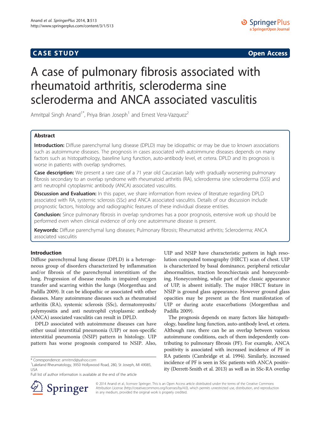 A Case of Pulmonary Fibrosis Associated with Rheumatoid Arthritis