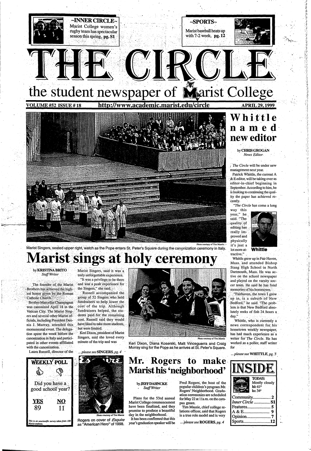 The Student Newspaper of Jjlfcrist; College Marist Sings at Holy