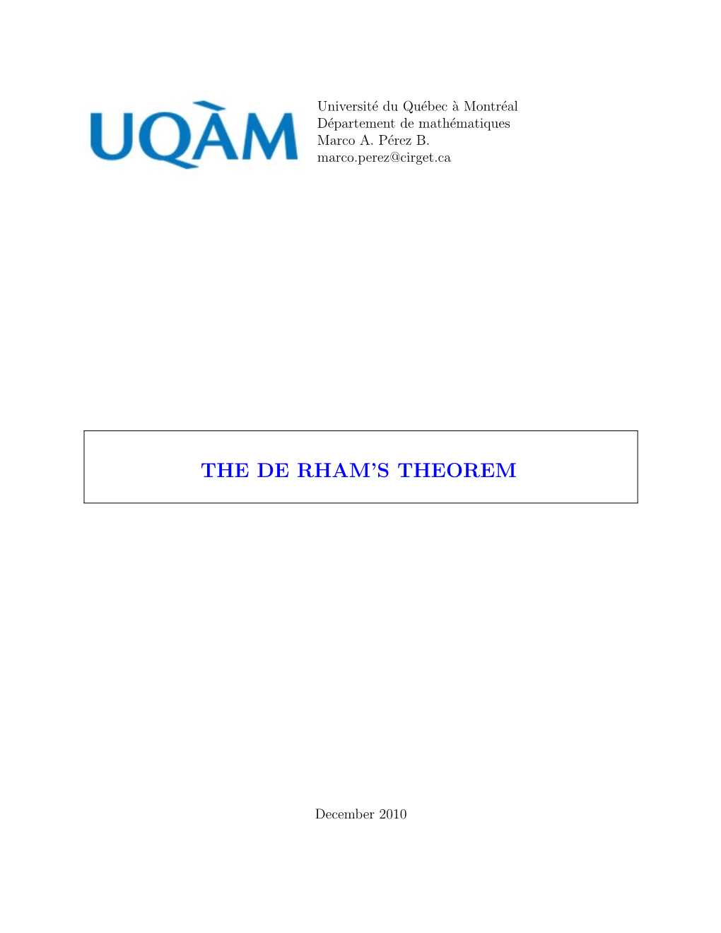 The De Rham's Theorem