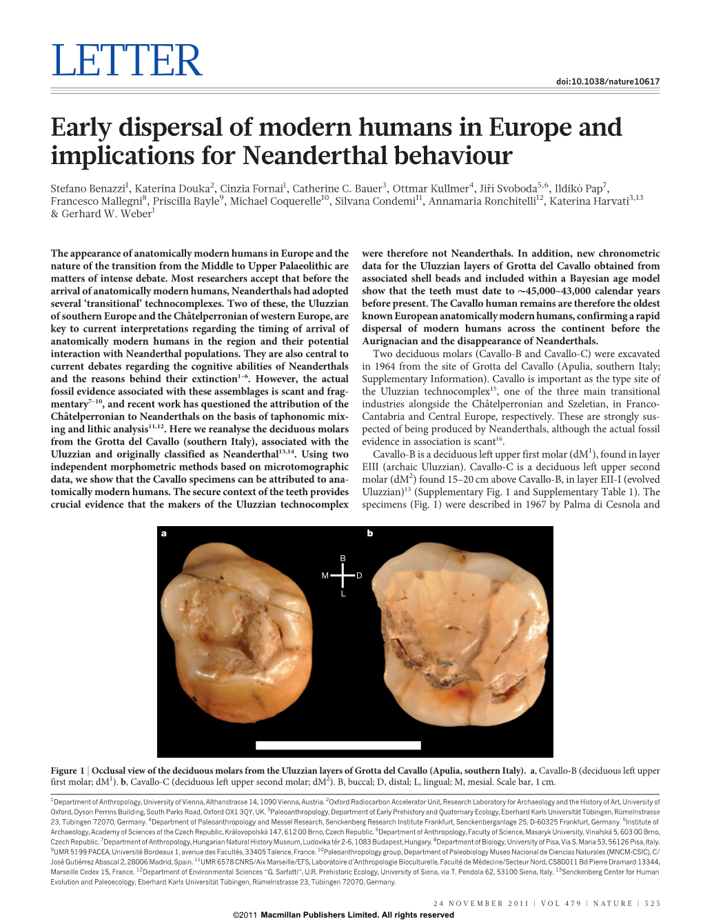 Early Dispersal of Modern Humans in Europe and Implications for Neanderthal Behaviour