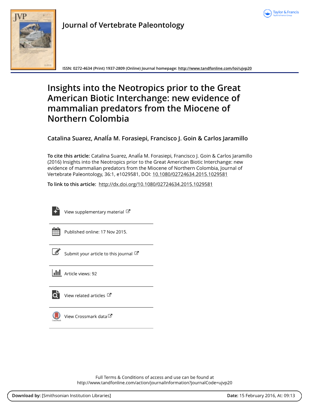 Insights Into the Neotropics Prior to the Great American Biotic Interchange: New Evidence of Mammalian Predators from the Miocene of Northern Colombia