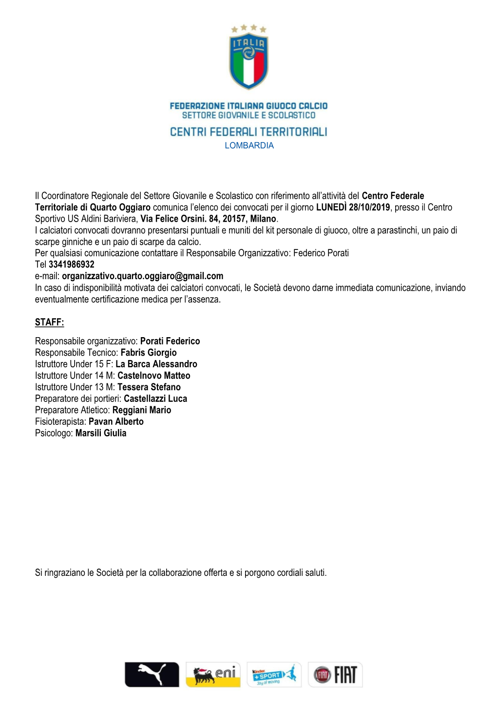 CFT Milano-Quarto Oggiaro, Convocazione 28.10.2019.Pdf