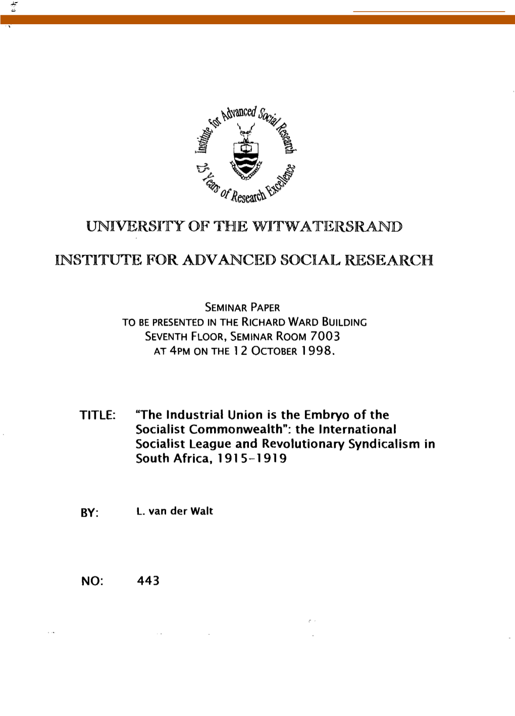 University of the Witwatersrand Institute