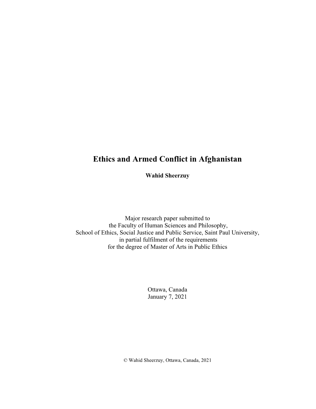 Ethics and Armed Conflict in Afghanistan