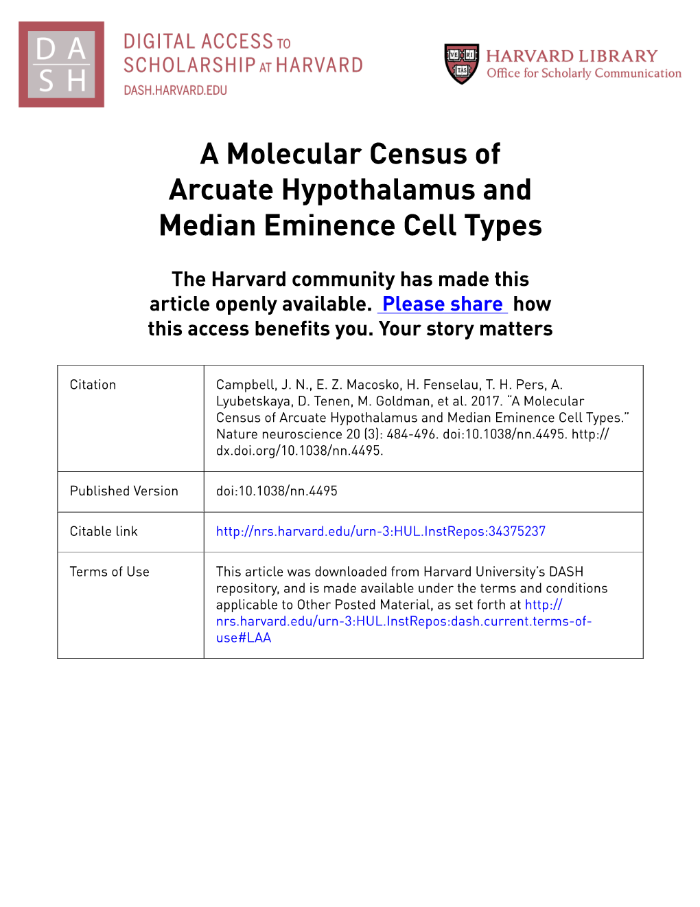 A Molecular Census of Arcuate Hypothalamus and Median Eminence Cell Types