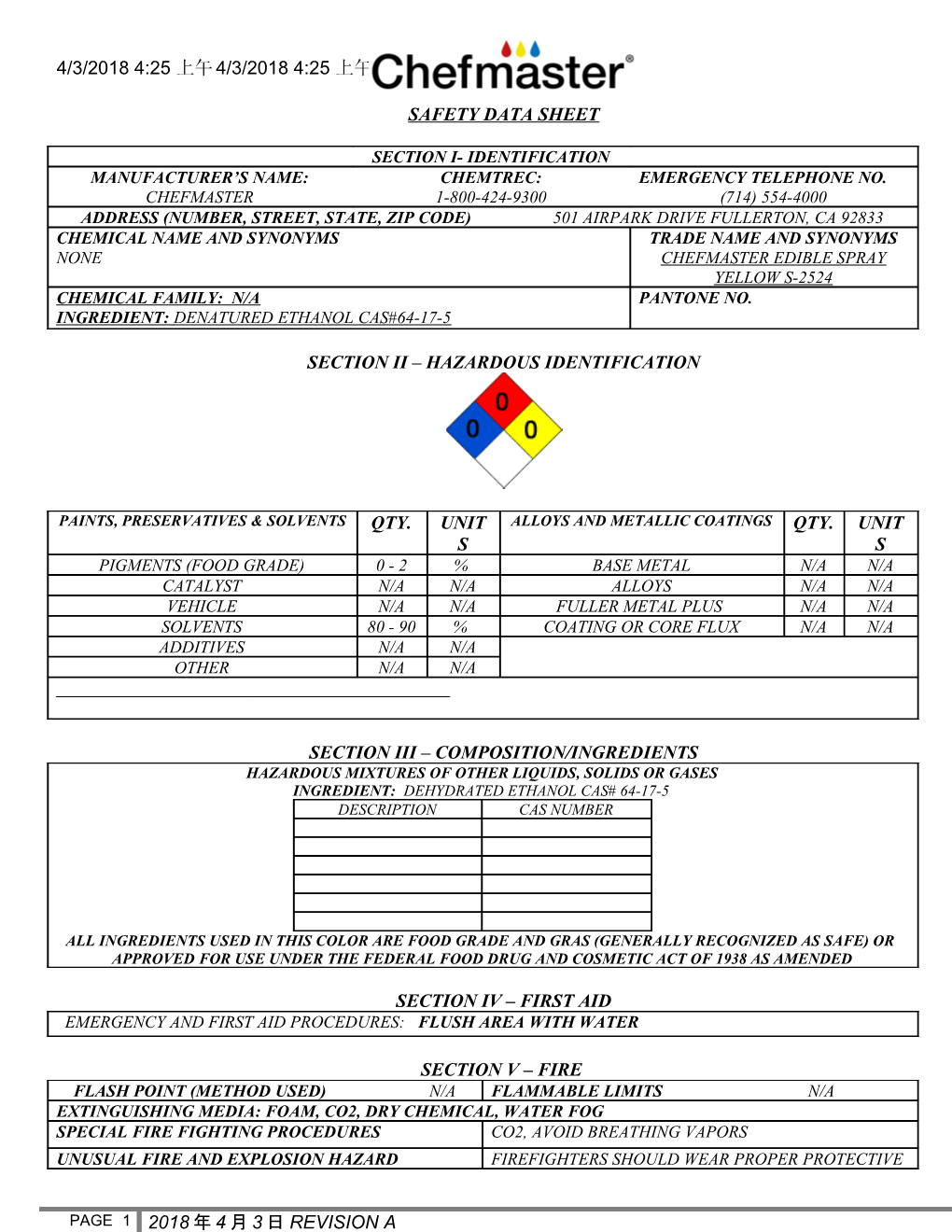 Material Safety Data Sheet s8