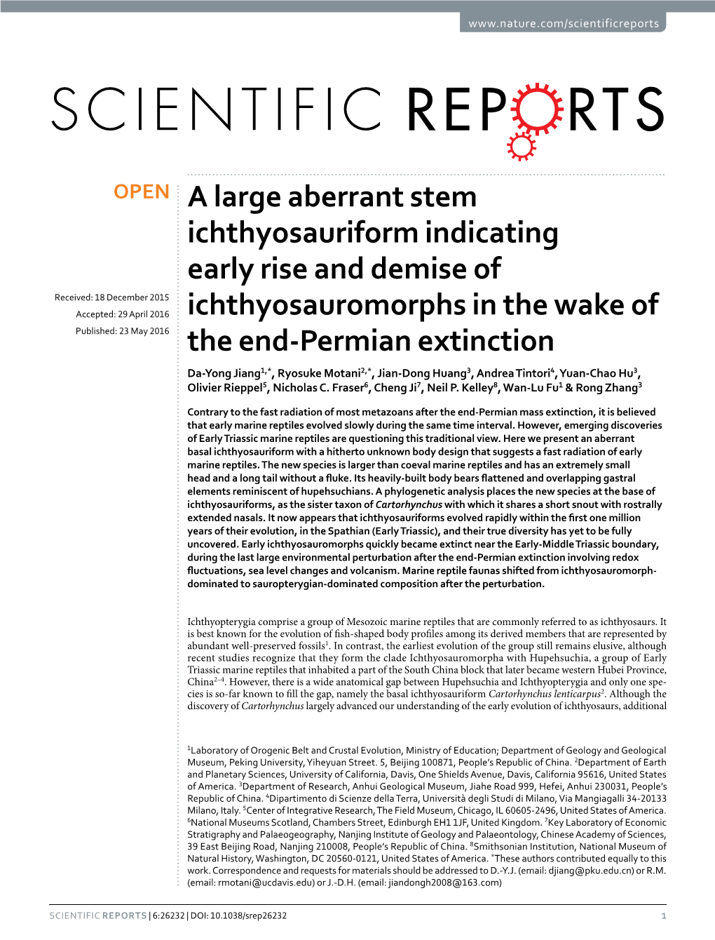 A Large Aberrant Stem Ichthyosauriform Indicating Early