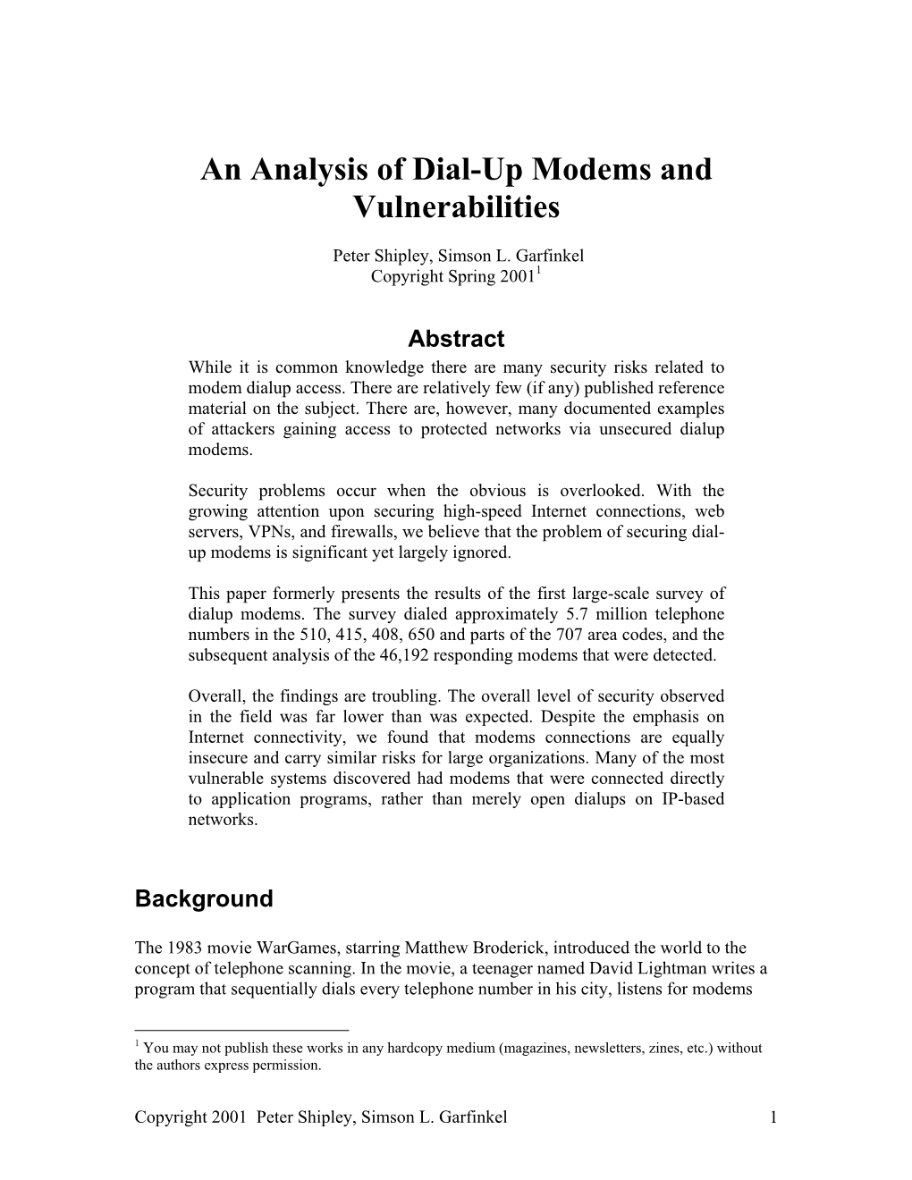 An Analysis of Dial-Up Modems and Vulnerabilities