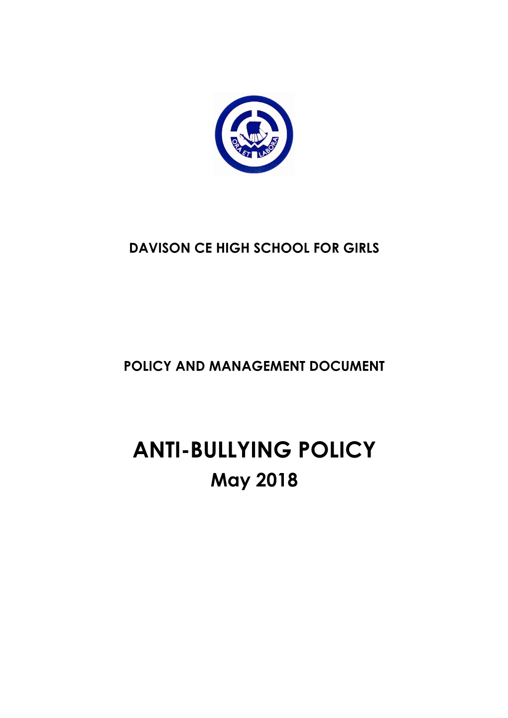 ANTI-BULLYING POLICY May 2018