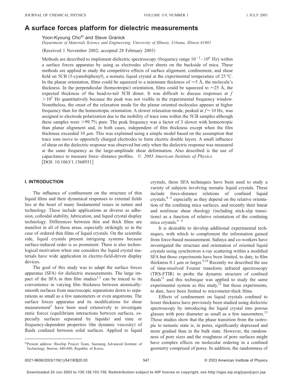 A Surface Forces Platform for Dielectric Measurements