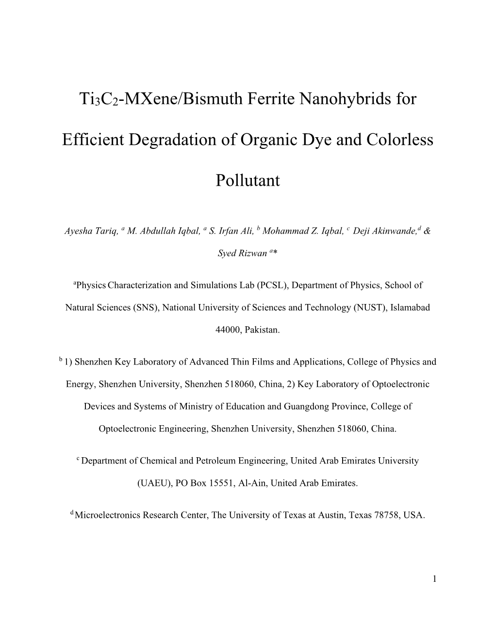Ti3c2-Mxene/Bismuth Ferrite Nanohybrids for Efficient