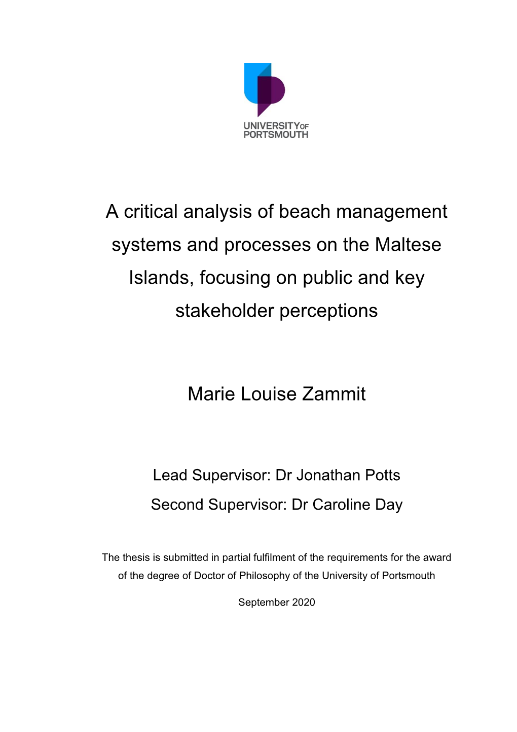 A Critical Analysis of Beach Management Systems and Processes on the Maltese Islands, Focusing on Public and Key Stakeholder Perceptions