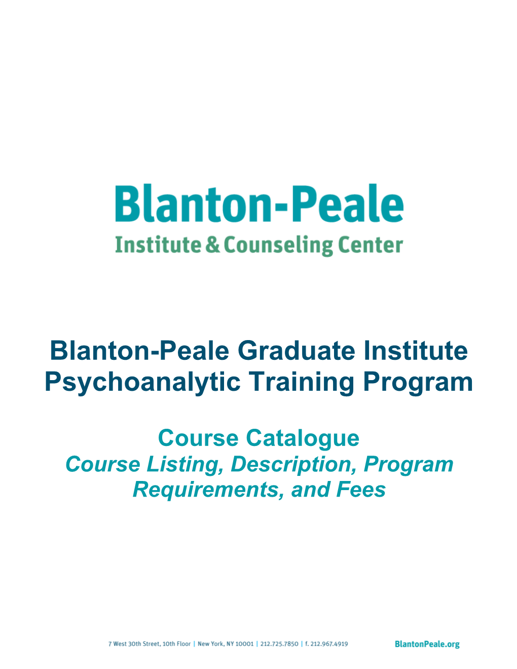 Blanton-Peale Graduate Institute Psychoanalytic Training Program