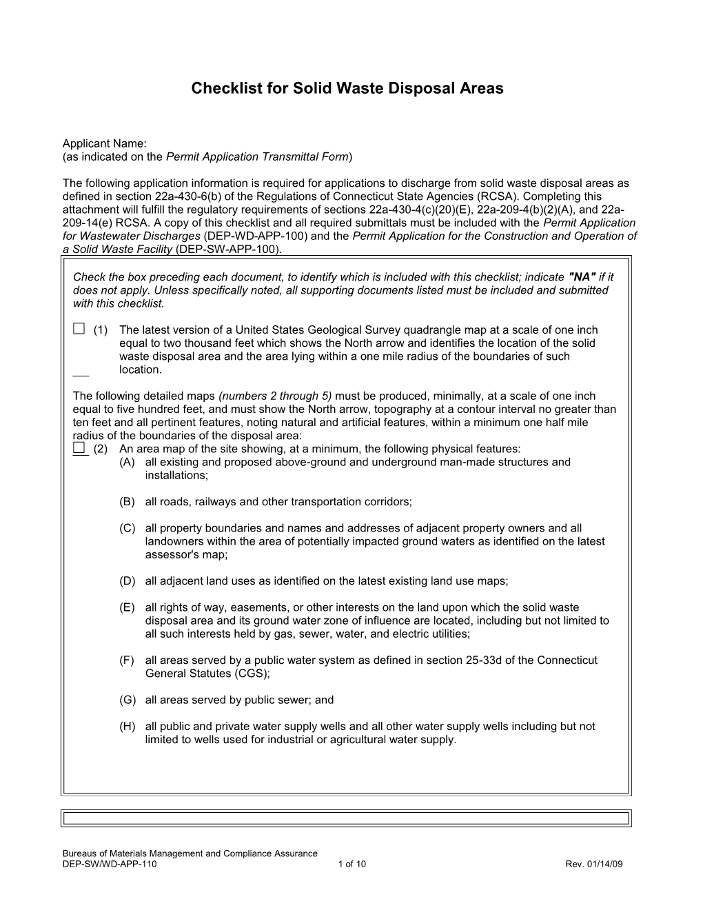 Checklist for Solid Waste Disposal Areas