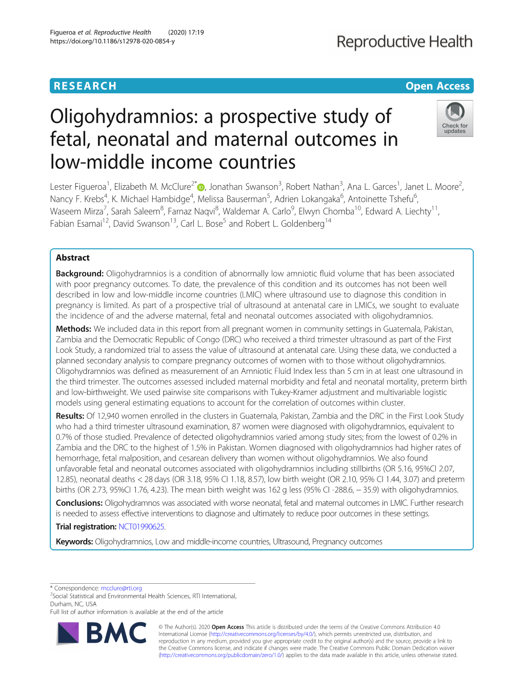 A Prospective Study of Fetal, Neonatal and Maternal Outcomes in Low-Middle Income Countries Lester Figueroa1, Elizabeth M