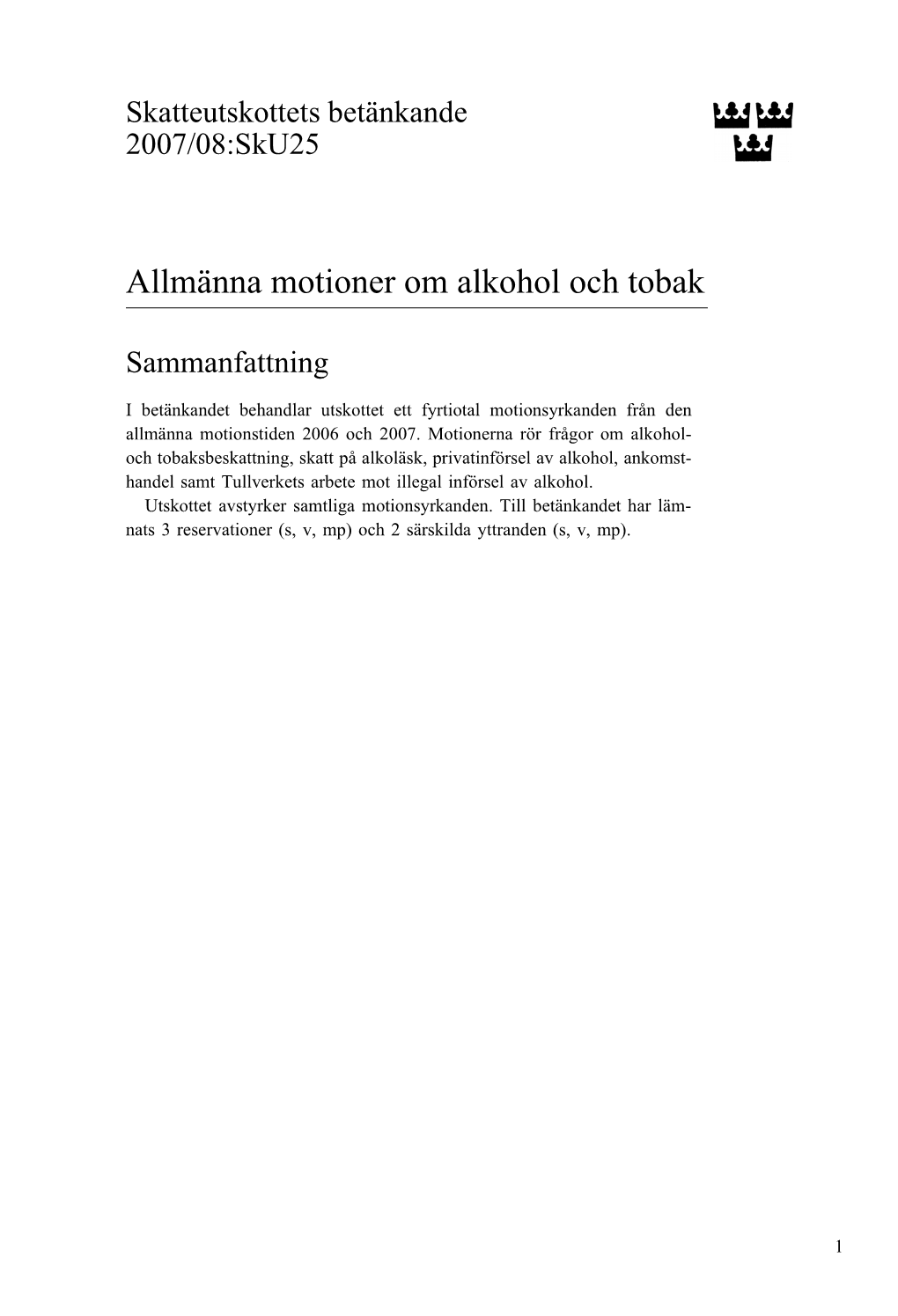 Allmänna Motioner Om Alkohol Och Tobak