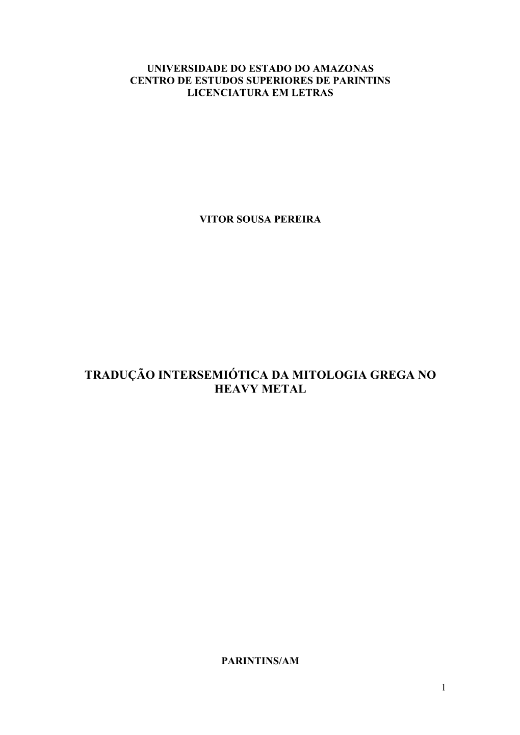 Tradução Intersemiótica Da Mitologia Grega No Heavy Metal