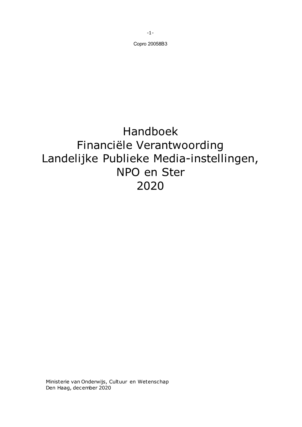 Handboek Financiële Verantwoording Landelijke Publieke Media-Instellingen, NPO En Ster 2020