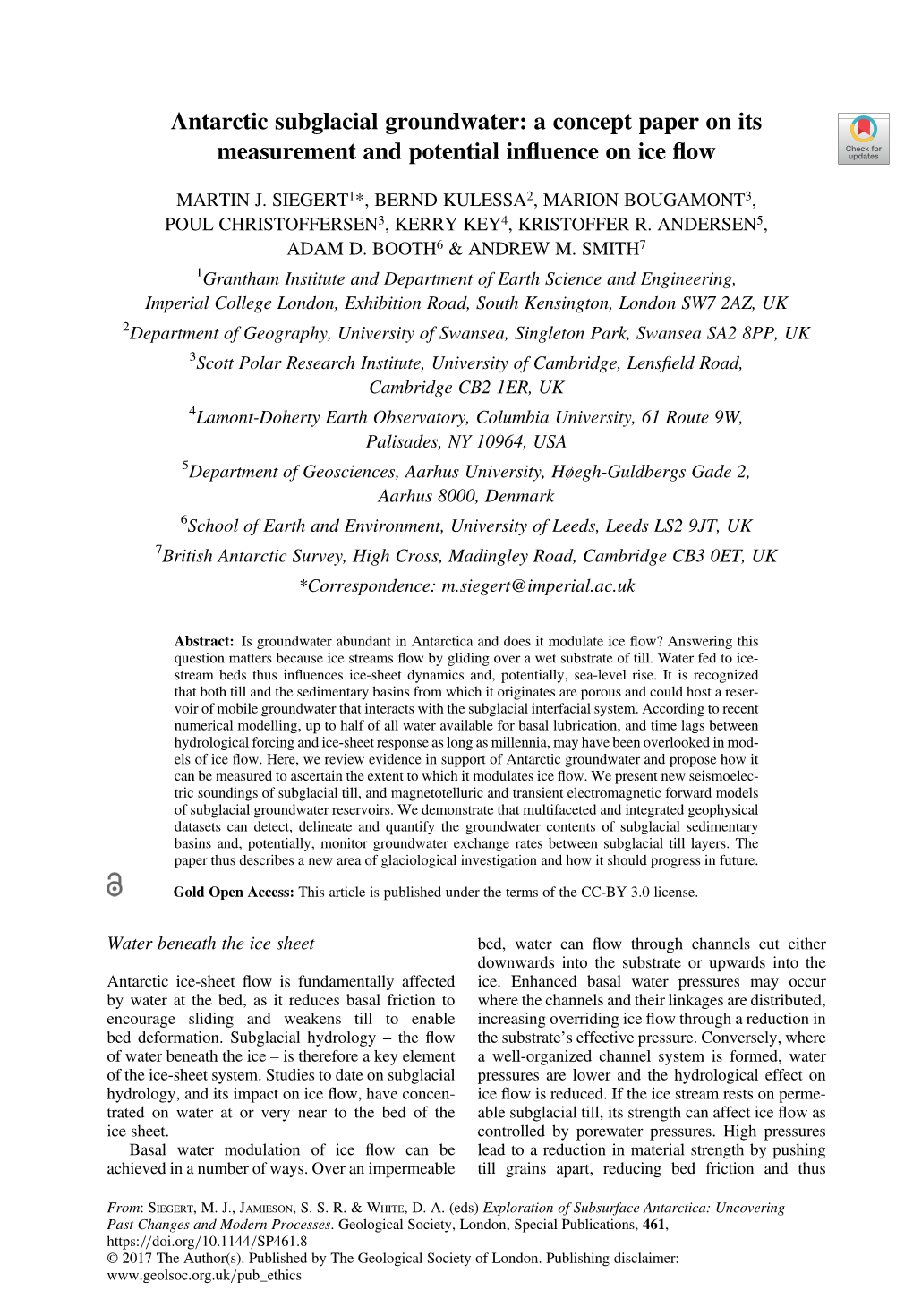 Antarctic Subglacial Groundwater: a Concept Paper on Its Measurement and Potential Inﬂuence on Ice ﬂow