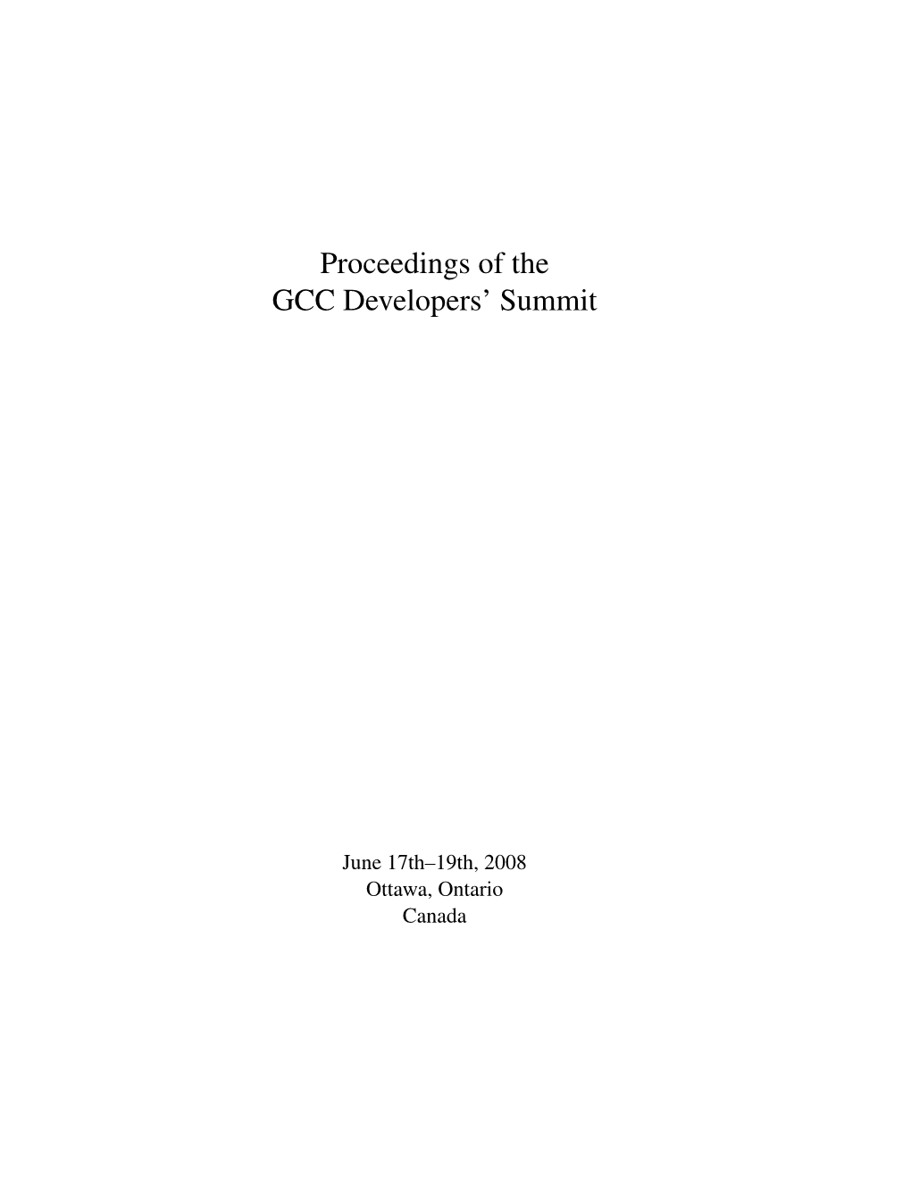 Proceedings of the GCC Developers' Summit