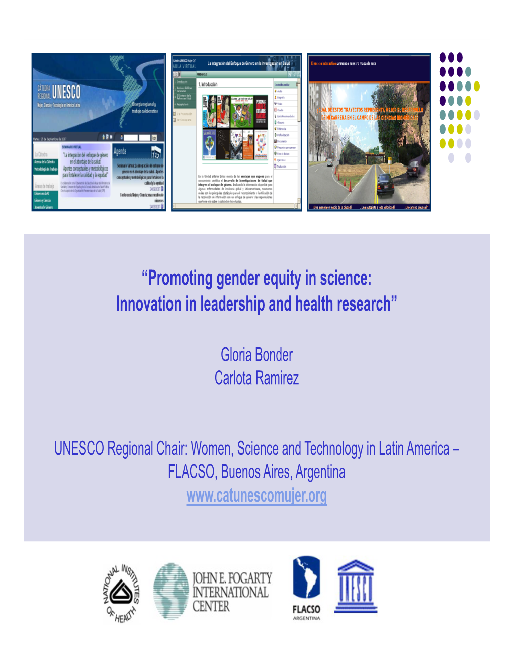 “Promoting Gender Equity in Science: Innovation in Leadership and Health Research”