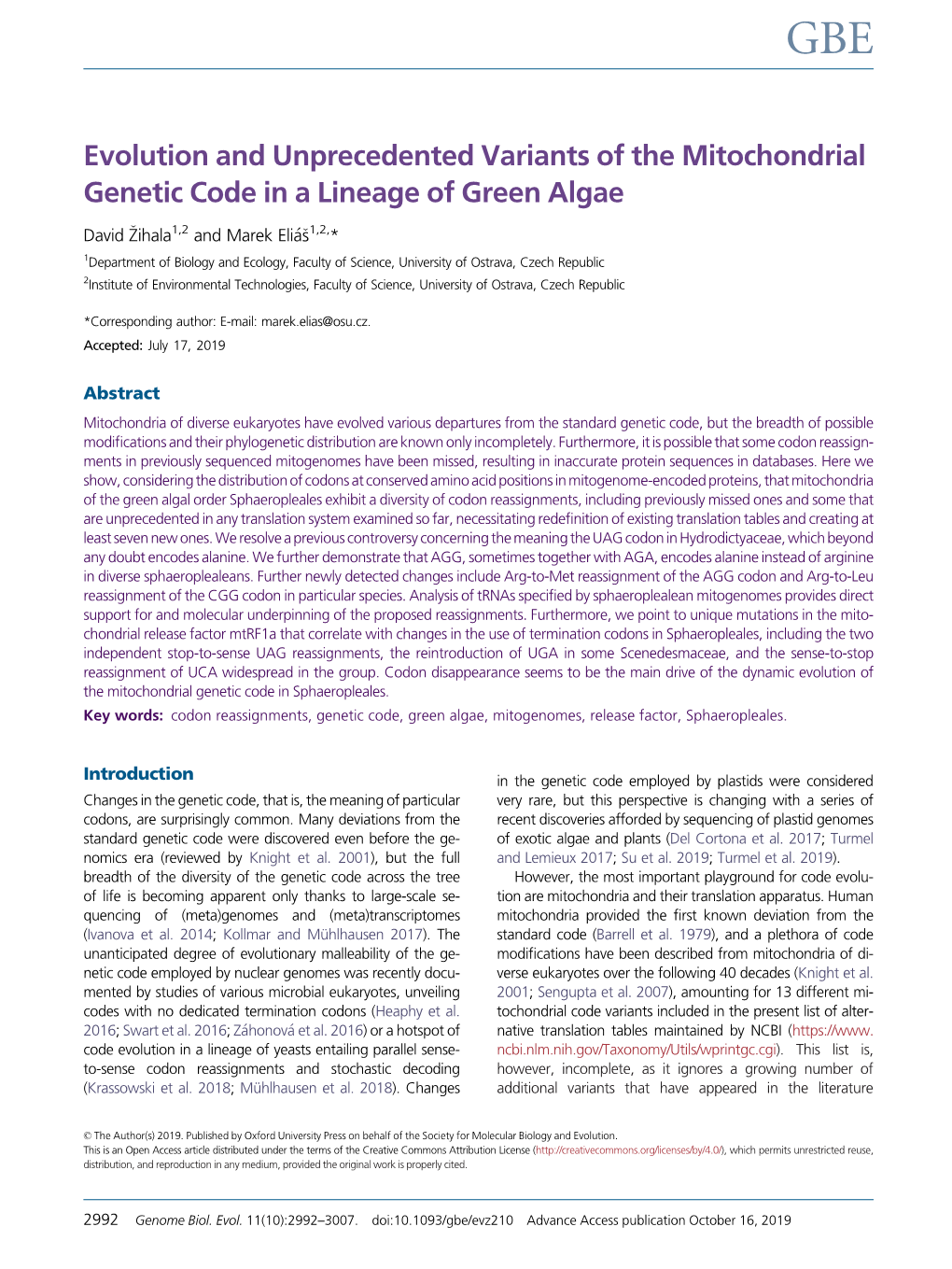 Evolution and Unprecedented Variants of the Mitochondrial Genetic Code in a Lineage of Green Algae