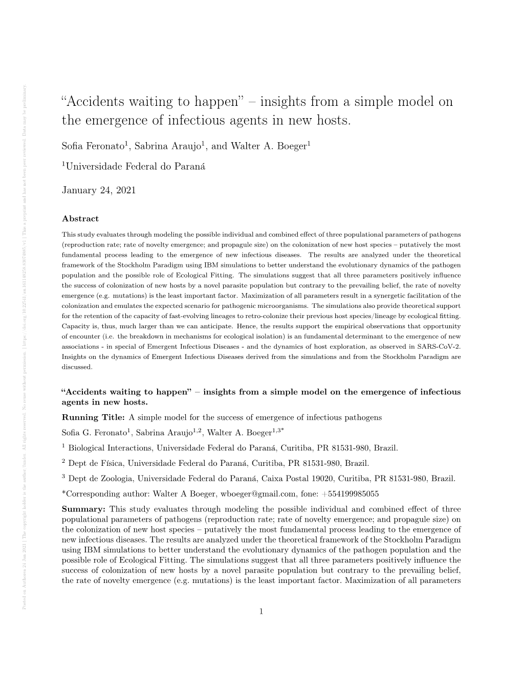 Insights from a Simple Model on the Emergence of Infectious