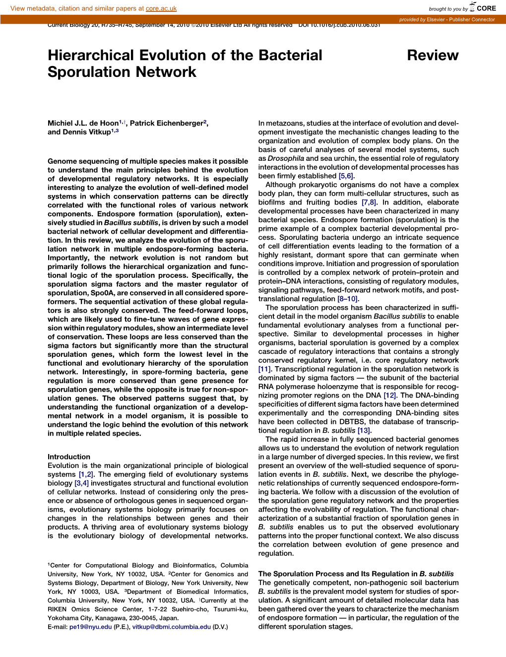 Hierarchical Evolution of the Bacterial Sporulation Network