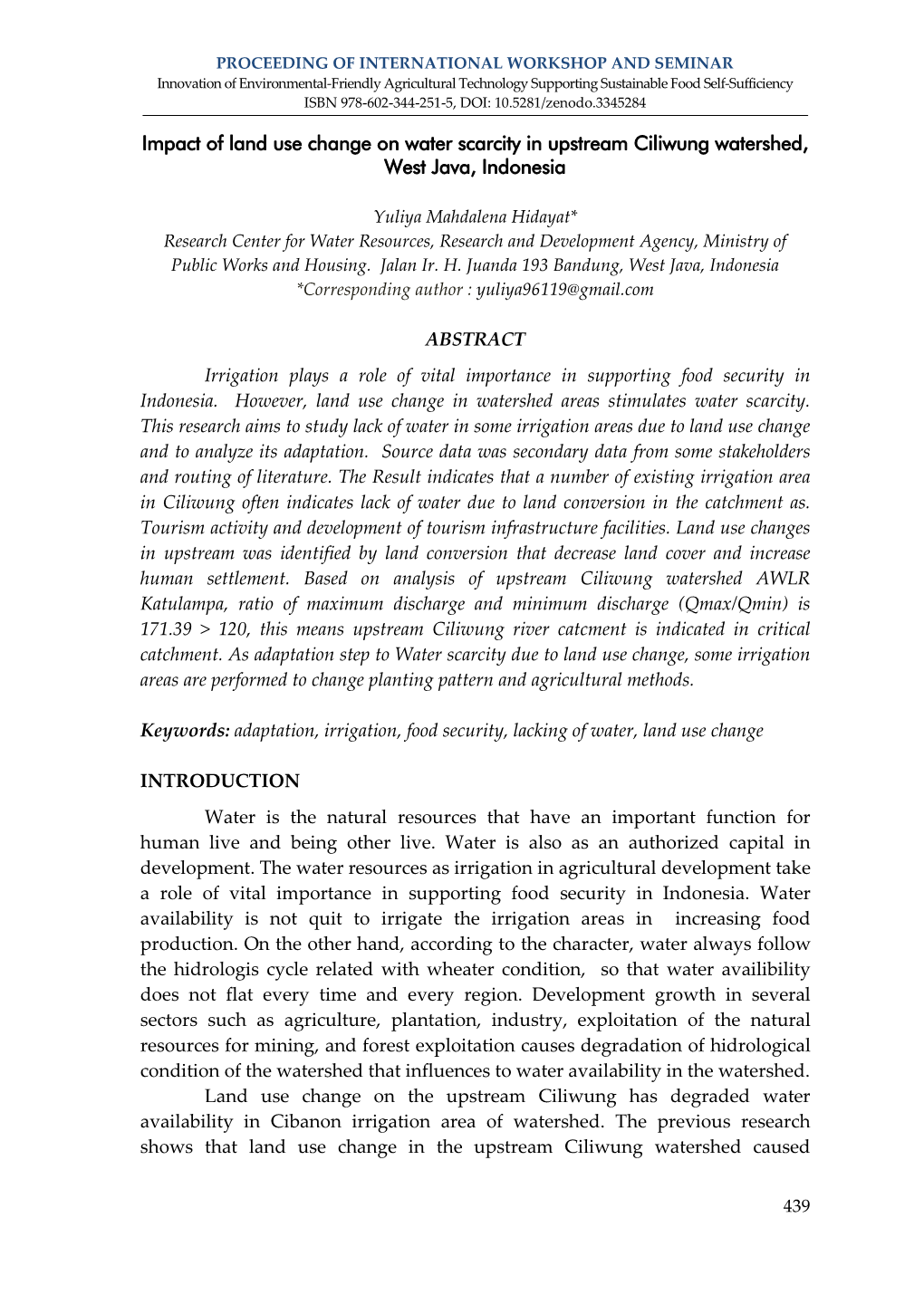 Impact of Land Use Change on Water Scarcity in Upstream Ciliwung Watershed, West Java, Indonesia