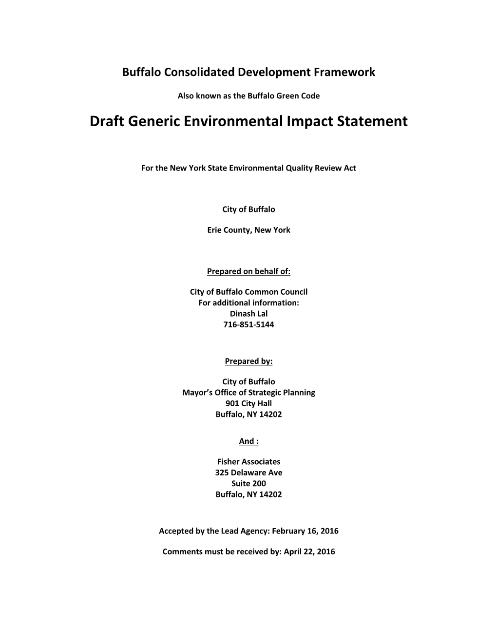 Green Code Draft Generic Environmental Impact Statement