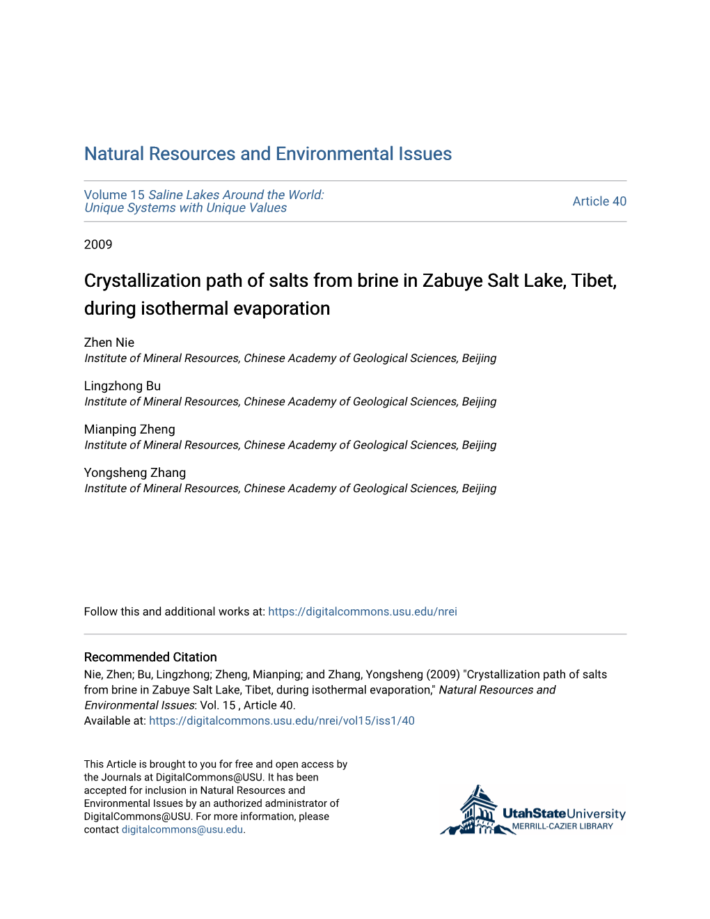 Crystallization Path of Salts from Brine in Zabuye Salt Lake, Tibet, During Isothermal Evaporation