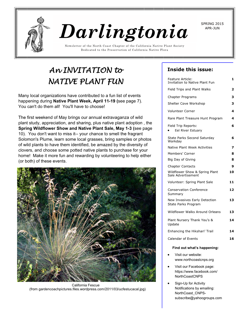 Darlingtonia Spring 2015 Chapter Programs and Meetings