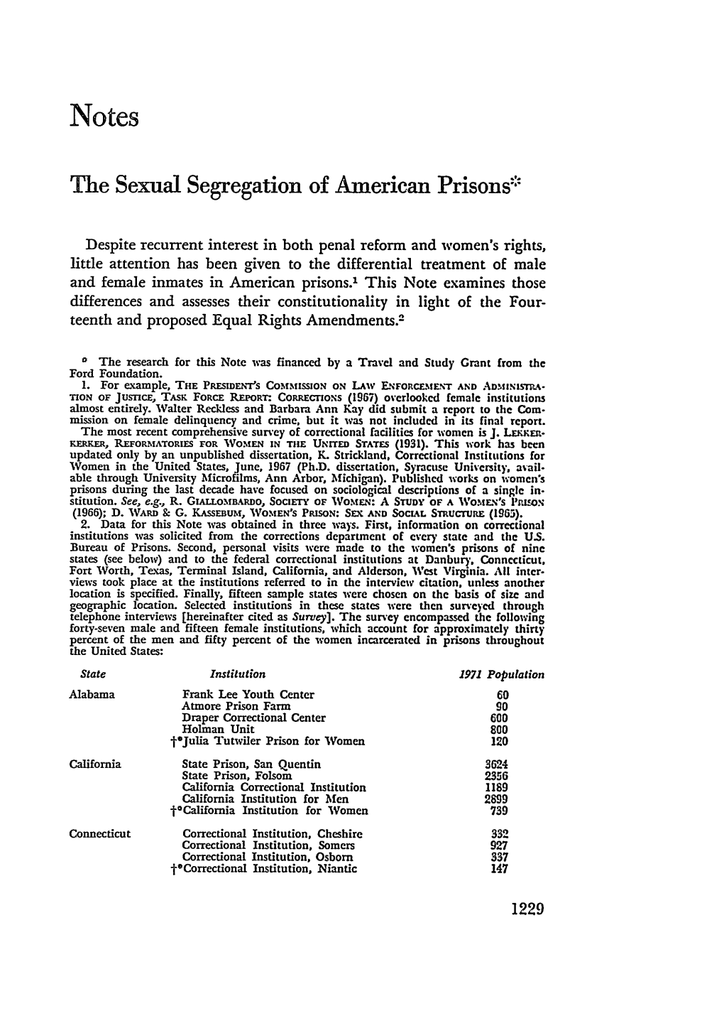 Note, the Sexual Segregation of American Prisons