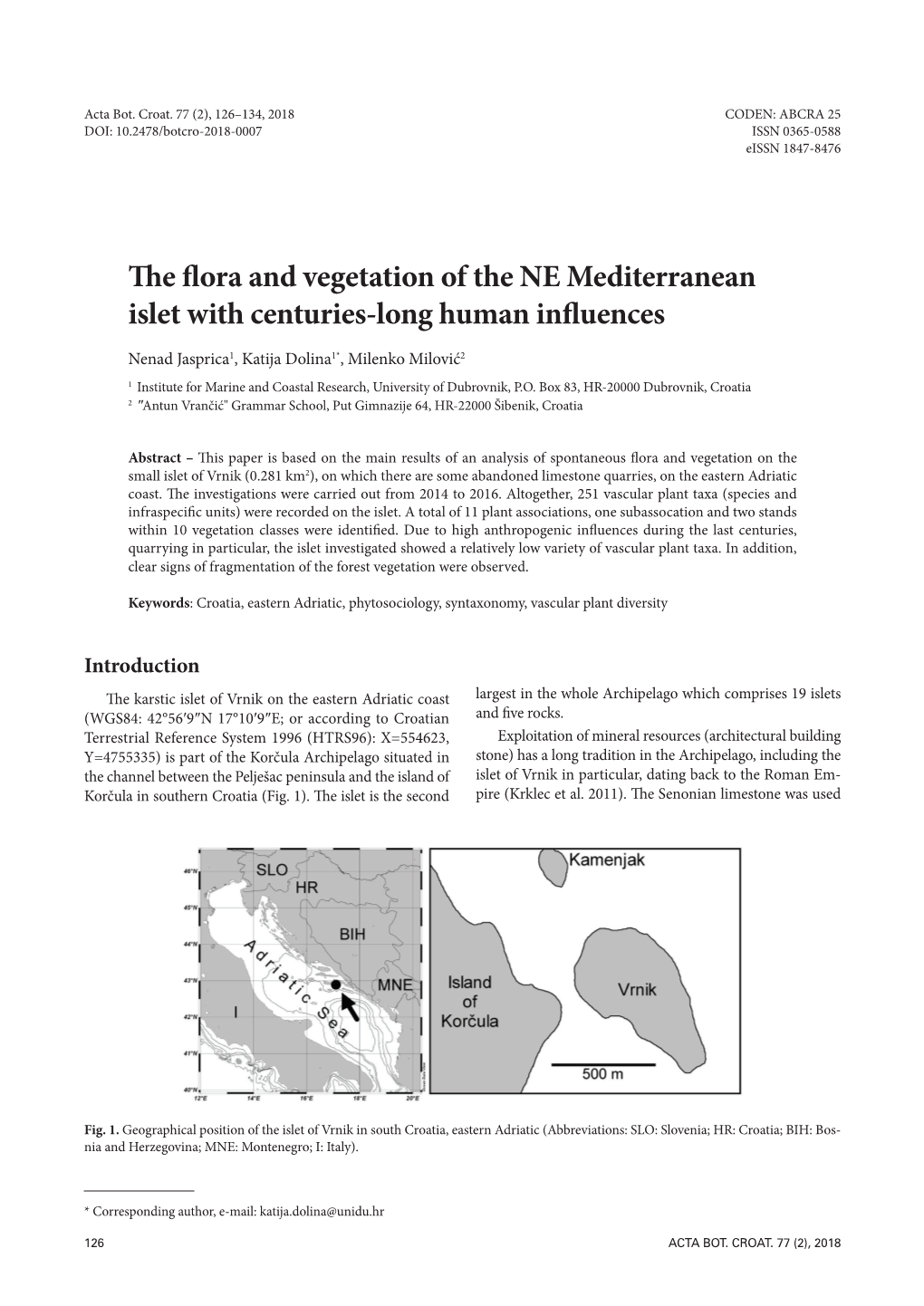 The Flora and Vegetation of the NE Mediterranean Islet with Centuries-Long Human Influences