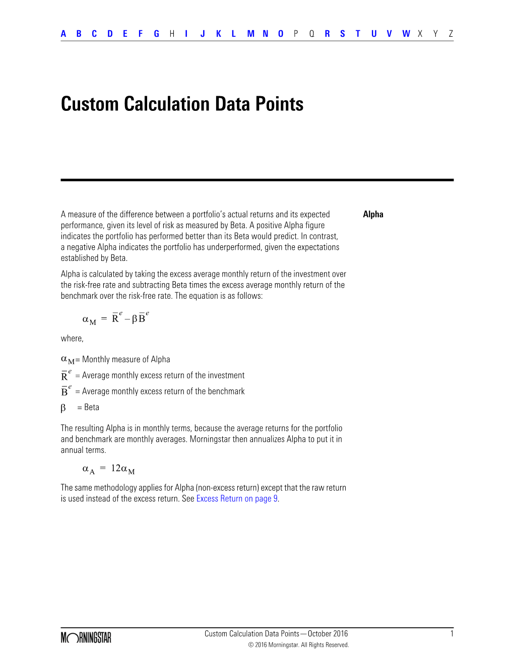 Custom Calculation Data Points