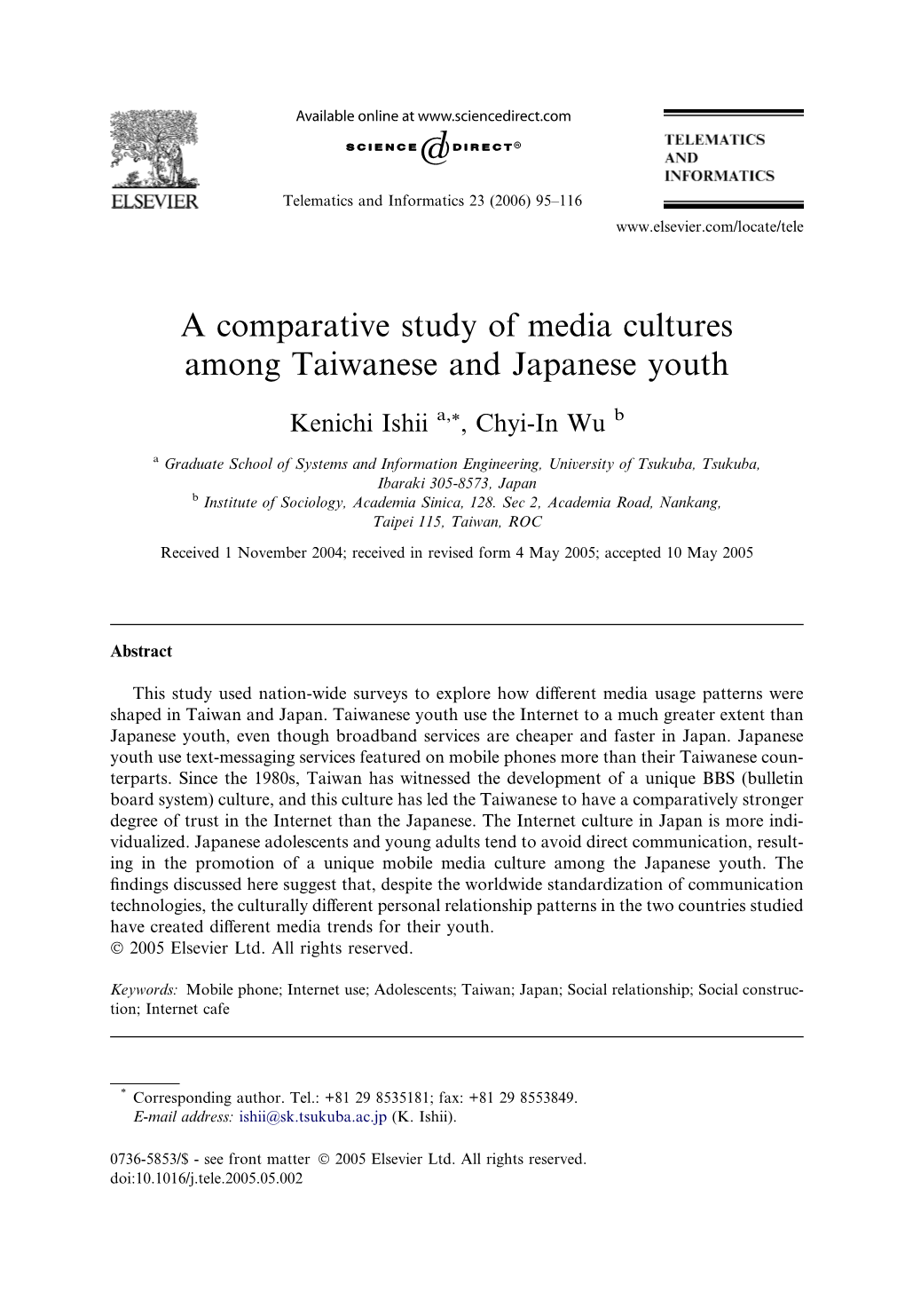 A Comparative Study of Media Cultures Among Taiwanese and Japanese Youth