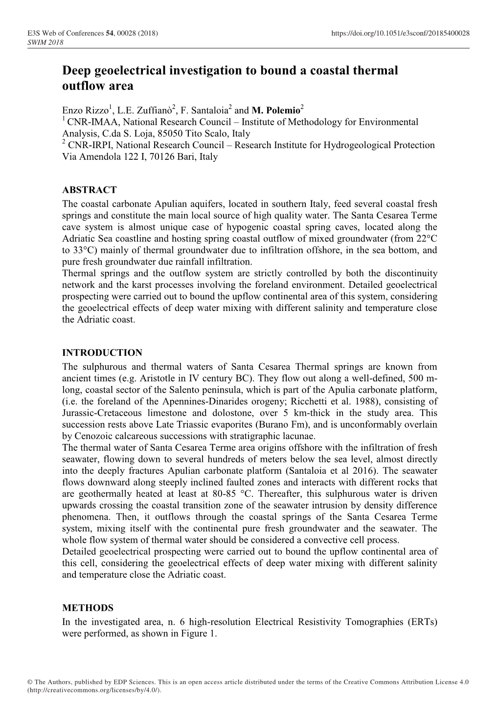 Deep Geoelectrical Investigation to Bound a Coastal Thermal Outflow Area