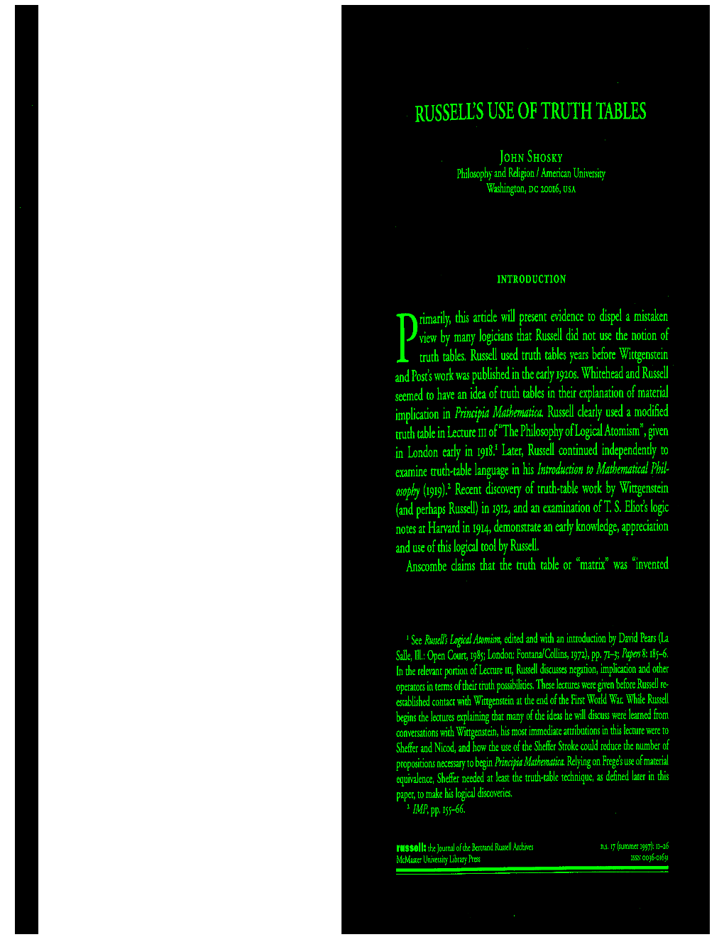 Russell's Use of Truth Tables