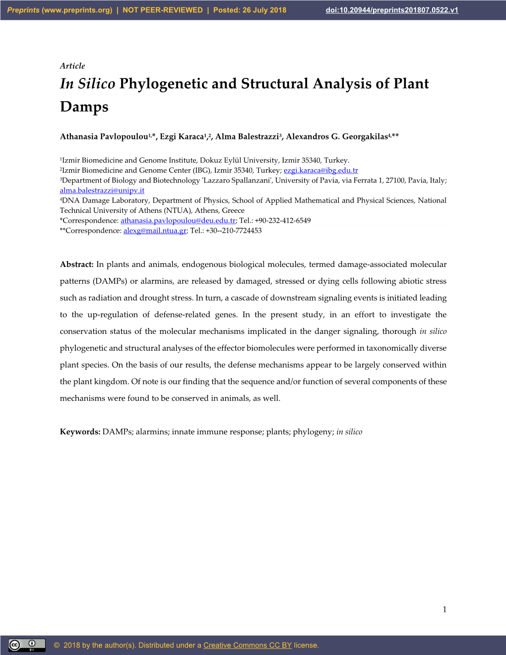 In Silico Phylogenetic and Structural Analysis of Plant Damps