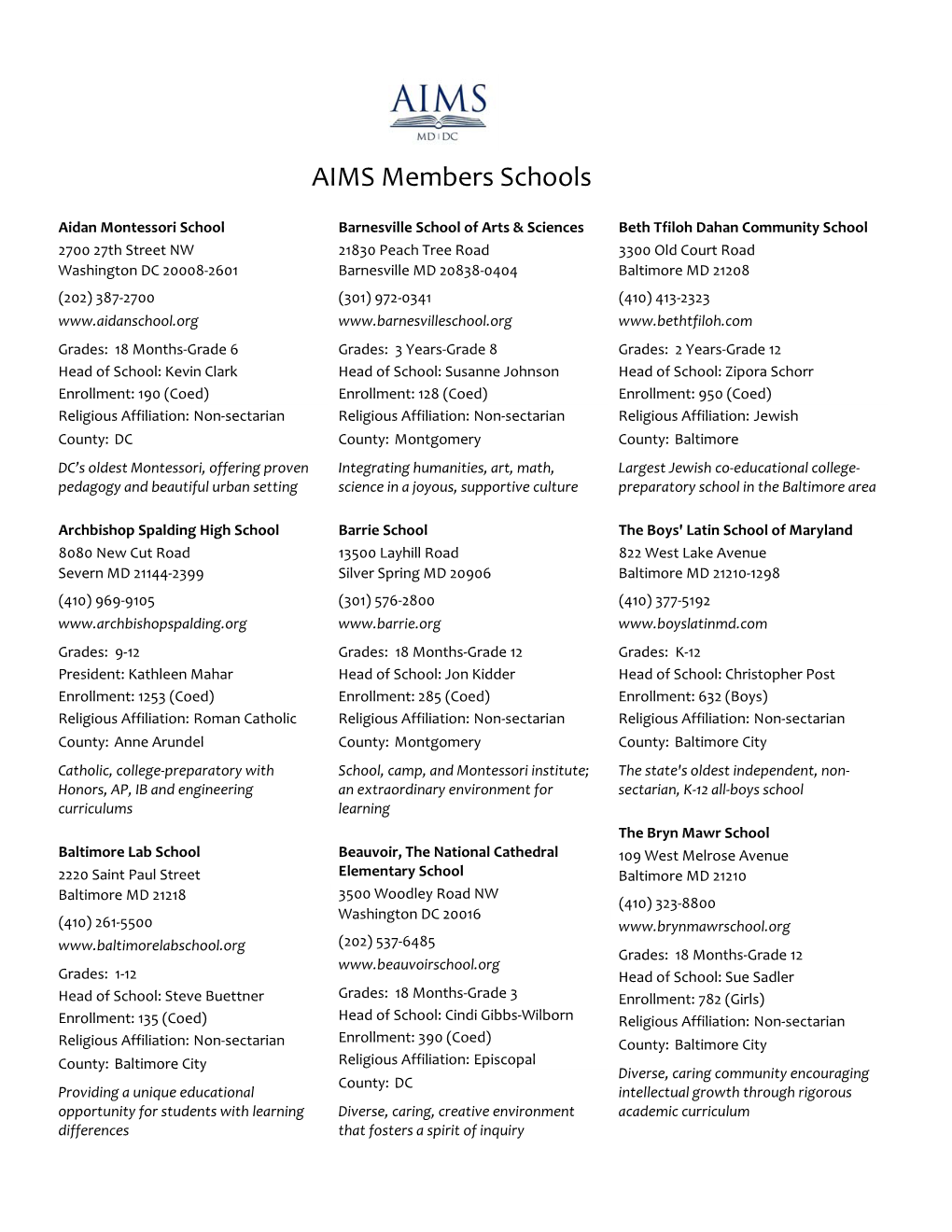 AIMS Members Schools